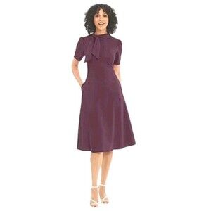Ivy Blu Women's Tie Neck Plum Fit and Flare dress Size 12 Office Staple  Modest